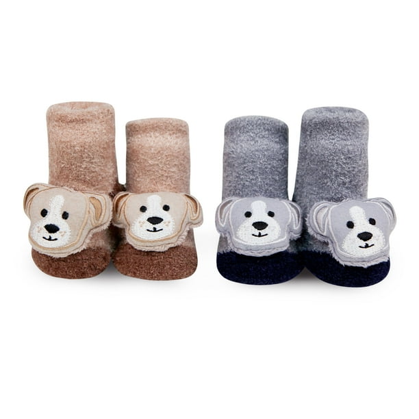 WADDLE Unisex Newborn Baby Giraffe Safari Rattle Socks Yellow Gray Chenille Socks 0-12M